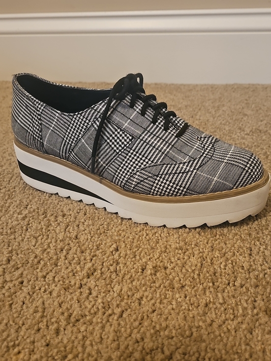 Madden Girl Shoes - Madden Girl Black and White Plaid Platform Lace-Up